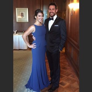 Navy BCBG peplum in timeless elegance